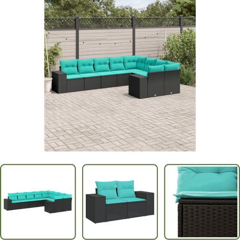 vidaXL Canapé en résine - Salon de jardin 9 pcs avec coussins noir résine tressée (1/5)