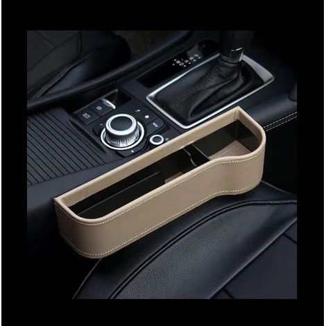 (Cuir beige droit) Boîte de rangement en cuir pour siège auto, pochette de rangement pour siège auto, boîte de rangement universelle pour siège auto avec porte-cartes et porte-téléphone (1/5)