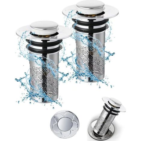 Bouchon Lavabo Pop Up 34 40mm, Lot de 2 Filtre Anti Clogging pour Cuisine et Salle de Bain, Accessoires Pratiques (1/5)