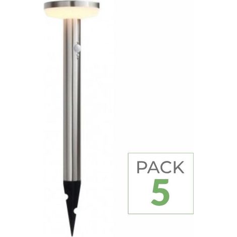 Pack de  5 - Spot Solaire LED à piquer 4.4W 50cm IP44 Rond avec Détecteur Aluminium - SILUMEN
