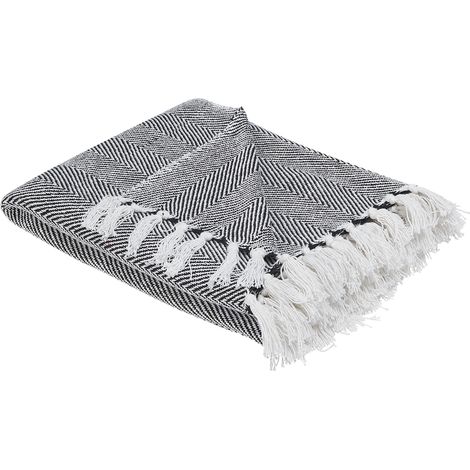 Manta de algodón negro 130 x 160 cm para cama estilo boho costero Tangier (1/5)