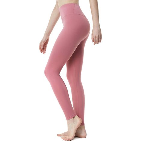 Pantalon de yoga gainant pour femme, taille haute, idéal pour la course et le yoga. Pantalon de sport extensible dans les 4 sens (rose pâle, motif yoga basique), taille L.