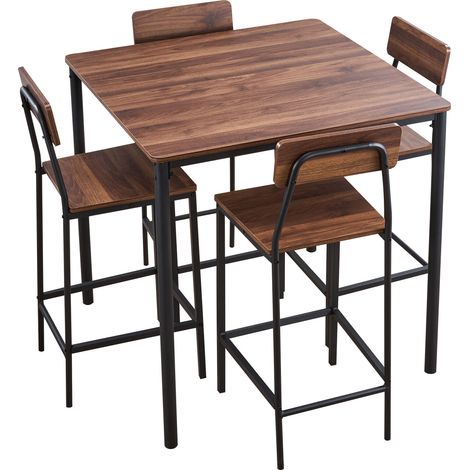 Mophorn Mesa de bar cuadrada con 4 taburetes 90 x 90 x 91 cm, conjunto de mesa alta para comedor, estructura metálica resistente y duradera, diseño industrial moderno, ideal para cocina, bar pequeño