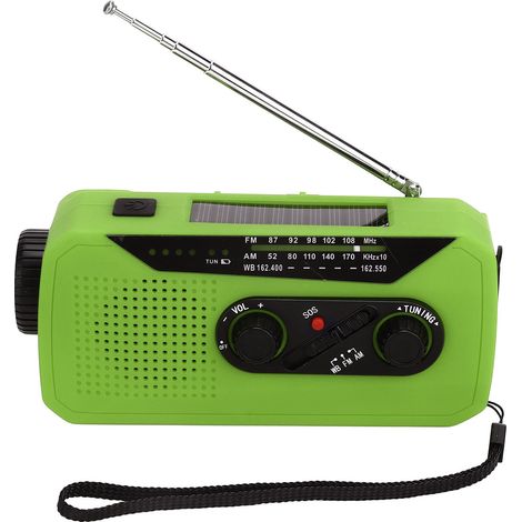 Radio rechargeable camouflage vert, lampe torche d'urgence solaire dynamo, mini radio écologique avec batterie intégrée, certifié CE/FCC/MSDS. (1/5)