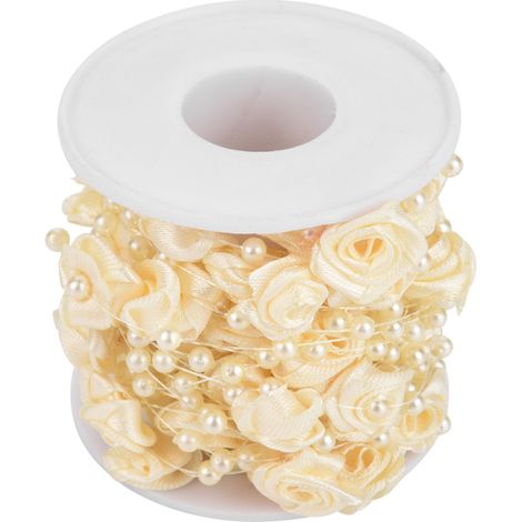Guirnalda de perlas artificiales con alambre, 10 m/rollo, color beige.