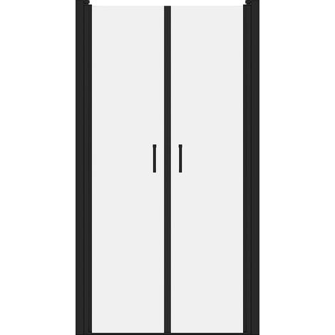 Porte de douche battante - 90 x 195 cm - Noir mat - Verre trempé - SARASOTA (1/4)