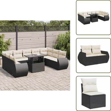 vidaXL Salon de jardin 10 pcs avec coussins noir résine tressée (1/5)