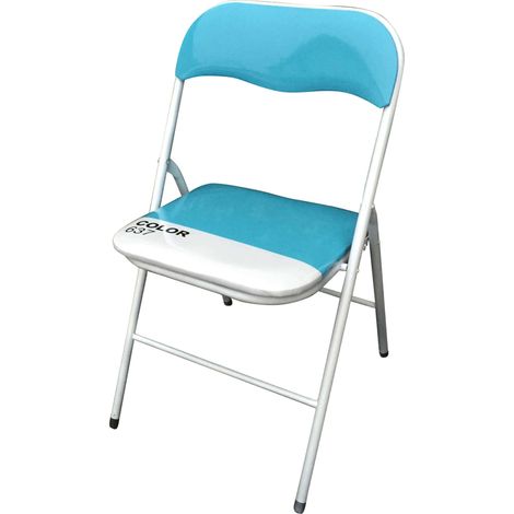 Sedia pieghevole da interno o esterno in acciaio con seduta e schienale in PVC imbottito Closy -  SkyBlue