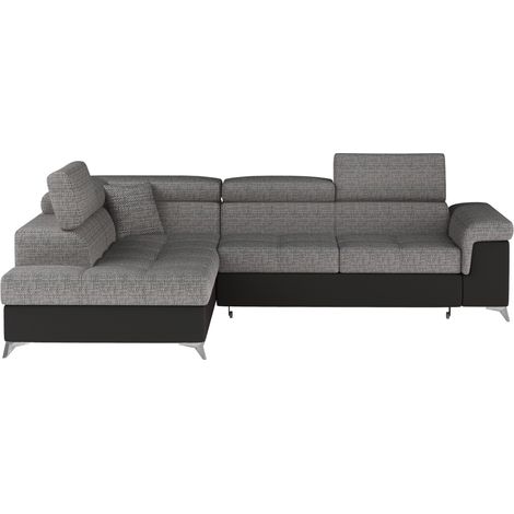 Sofá esquinero convertible PALAZZO 4 plazas gris y negro – ángulo izquierdo con 1 cojín (1/5)