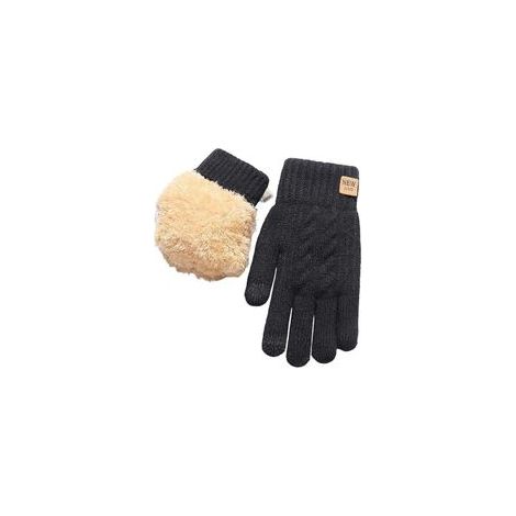 Gants d'hiver compatibles avec les écrans tactiles, gants chauds en laine tricotée, noirs, 1 paire.