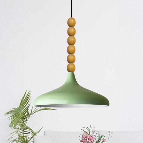 bamyum Holz Champion Suspension Industrielle Plafonnier, 35 cm Abat-Jour Plafonnier, Suspension Industrielle, E27 Lumières Pour Salon & Salle À Manger, Luminaire Suspendu Vert Menthe (1/4)
