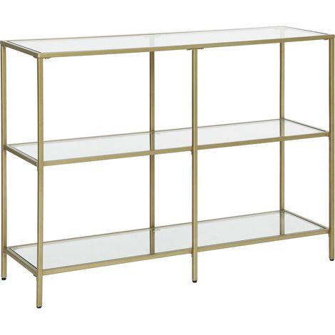Vasagle – Table console moderne en verre trempé – 3 niveaux – 100 x 30 x 73 cm – Capacité 10 kg/niveau – Doré – Pour salon, chambre, cuisine