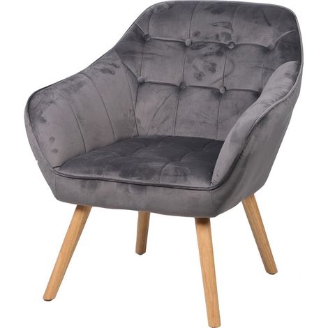 Sessel aus grauem Samt mit Holzbeinen – 74x70xH85 cm, Sitzhöhe 43 cm – Kollektion VELUREA (1/2)