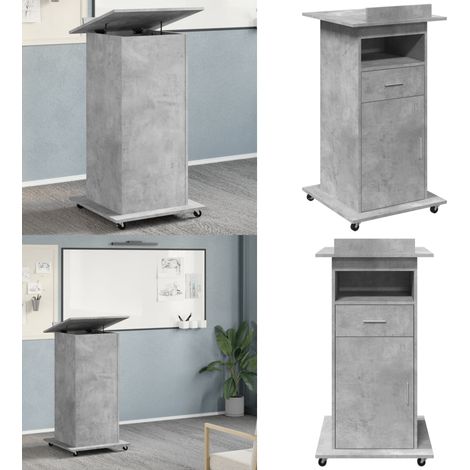 Pupitre avec roues et tiroir gris béton bois d'ingénierie - Bureau - Pupitre - Meuble De Bureau - Plateau Relevable - Rangement - Home & Living