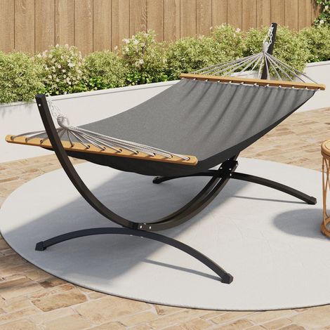 Hamaca XL con soporte de metal negro y lona gris antracita