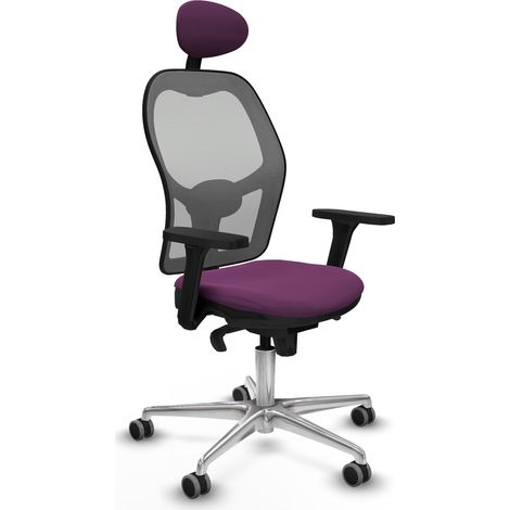 Jorquera sincro malla gris similpiel morado brazos 3D base aluminio cabecero fijo ruedas 65mm engomada (1/5)