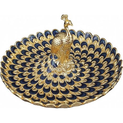 Decorative Serving Dish  Chiseled Feather Pattern, Space-Saving, Tableware, Long, Blue Gold (1/5)