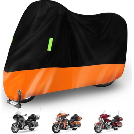 Waterproof Outdoor Motorcycle Cover, Protection against Rain, Dust, UV 265 x 105 x 125 cm for Scooter Moped (Black + Orange Colour, 265 x 105 x 125 cm) (1/5)
