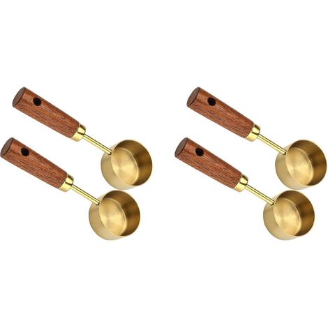 Lot de 4 cuillères doseuses à café en acier inoxydable pour café moulu, 15 ml, avec manche en bois - A (1/5)
