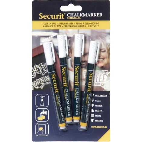 Feutre Craie Liquide Blanc - Lot de 4 Feutres - Securit (1/3)