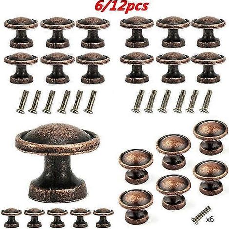 Poignées de meuble en cuivre, bouton de 25 mm avec vis - Boutons de tiroir style vintage pour armoires, commodes et penderies - Lot de 6 (1/5)