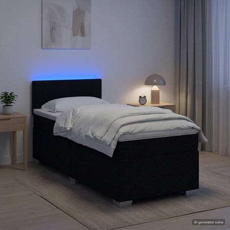 Cama con Base Tapizada, Colchón y Luz LED Negro 90 x 190 cm (1/5)