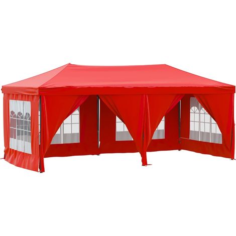 Tente de réception pliable avec parois Rouge 3x6 m