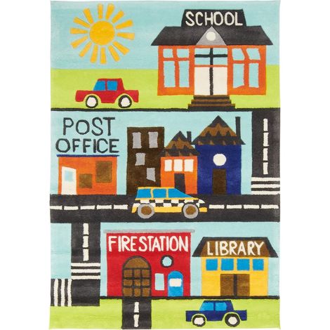 Tapis enfant fait main 120x180 bleu et vert rectangle NOSTRADOU (1/4)