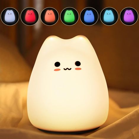 Veilleuse LED chat avec commande par robinet, lampe chat à piles, cadeau pour enfants
