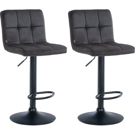 Set di 2 sgabelli da bar in velluto nero con cuciture decorative in metallo nero piede a tromba 100004399