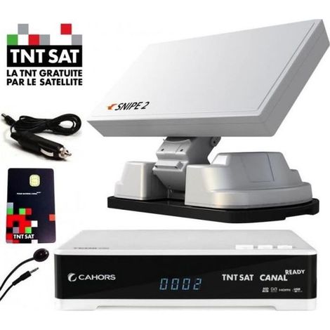 Antenne Satellite Automatique - SNIPE 2 - Démodulateur TNTSAT HD - 12V - Camping Car - Inclus Carte