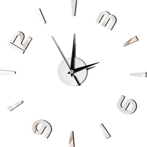 Sticker horloge murale en acrylique miroir 1 mm, décoration de montre à faire soi-même, décoration murale moderne pour la maison, le bureau ou la chambre (Argent) (1/5)