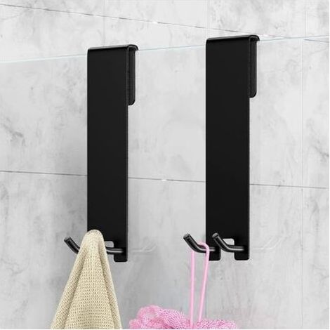 4 Pièces Crochet Douche, Acier Inoxydable Crochet Porte Serviette sans perçage, sur 6-12 mm d'épaisseur verre pour Salle de Bain (1/5)
