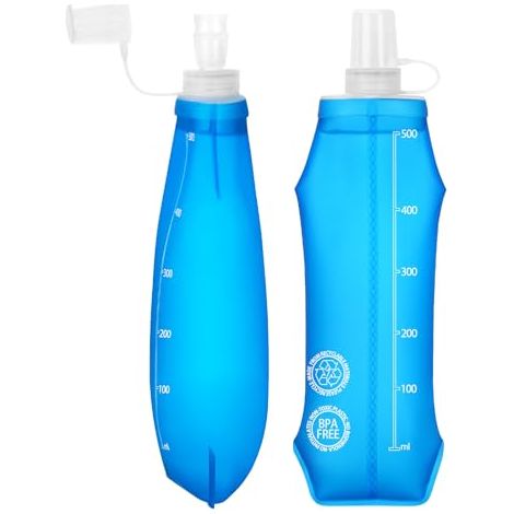 Juego de 2 botellas de agua blandas - TPU sin BPA, botella reutilizable de 500 ml para correr - Resistente al polvo y a las fugas, para mochilas de hidratación, correr, senderismo, acampar, ciclismo,  (1/5)