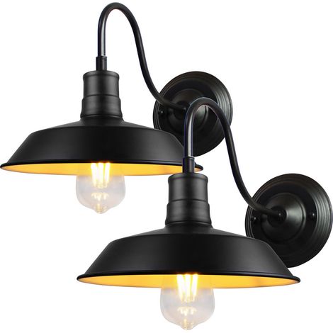 2er Wandleuchten Vintage, Industrielle Stil Wand Sconce mit Lampenschirm, Wandlampe Innen E27 Fassang für Esszimmer Wohnzimmer Schlafzimmer (Schwarz & Weiß)