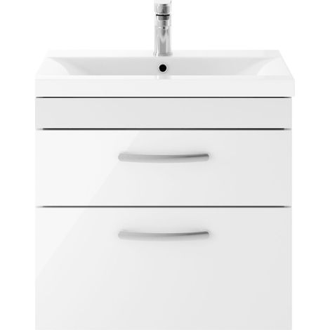 Nuie Athena Gloss White 600mm Wall Hung 2 Drawer Vanity Unit and Thin Edge Ceramic Basin - ATH048D (1/5)