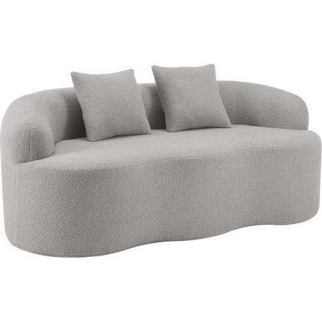 Canapé 2 places incurvé gris clair, dossier ondulé, accoudoirs ronds, mousse et ressorts, sans montage, pour salon ou chambre - CHICFURN (1/5)
