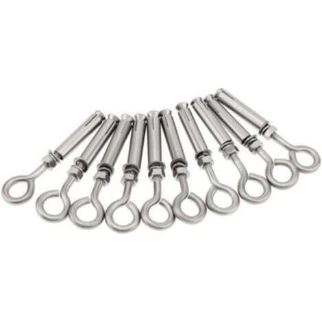 FENOPLASTICALot de 10 boulons à œil pour béton M6 x 89 mm, boulons à œil muraux en acier inoxydable, ancrages pour briques à épaulement, boulons d'expansion haute résistance, boulons à œil (1/4)
