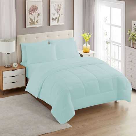 Parure de lit et Couette de Couleur Unie, Polyester, Turquoise, lit Double (1/5)