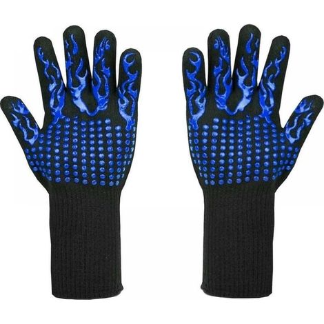1 paire de gants de grill 33 cm, bleus, résistants à la chaleur jusqu'à 800°C - Gants L5 résistants aux coupures pour griller, cuisiner, pâtisserie et souder (1/4)