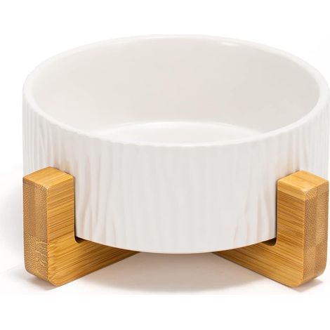 Gamelles en céramique pour Chien et Chat avec Support en Bois, Fond antidérapant, Bol à Nourriture lesté, Bol à Eau pour Chats et Petits Chiens (1/5)