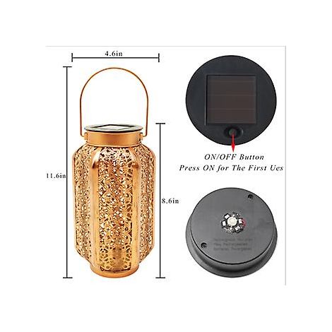 Lanterne solaire d'extérieur, lampe LED solaire en métal, lampe suspendue étanche (hexagonale)