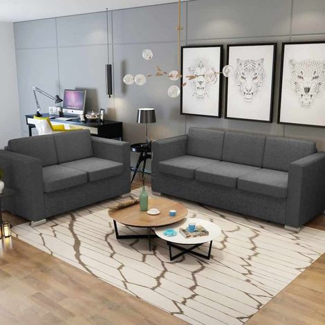 Ensemble de canapés deux pièces  Ensemble Canapés droits de relaxation  Tissu Gris foncé 20409 (1/5)