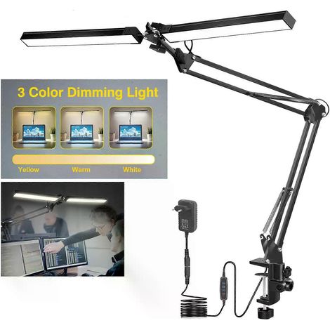 Lampe de bureau LED double tête NEWACALOX 24W, lampe de bureau d'architecte pour bureau à domicile, 3 modes de couleur, protection des yeux, lampe de bureau moderne (1/5)