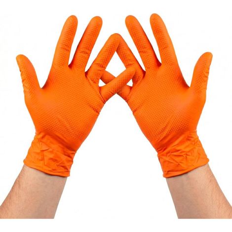 (x1 Pack 50 Unités) Gants Nitrile Diamanté Taille M, Travail Jetables, Mecanique Orange, Resistant Sans Latex, Non Poudrés (1/5)