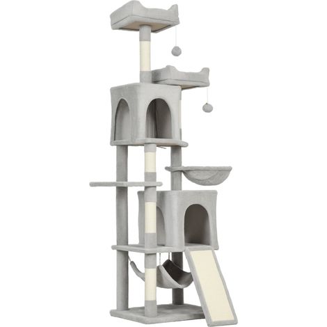 Árbol rascador para gatos torre de juego 48 x 40 x 177 cm estable rascadores de sisal moderno contemporáneo de madera contrachapada gris claro 210007736 (1/5)