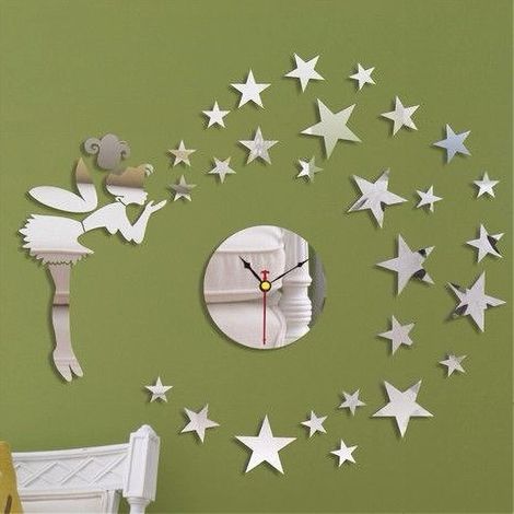 Trade Shop - Orologio Adesivo Fata Stelle 3d Effetto Specchio Da Parete Casa Moderna Decorazione - (1/2)