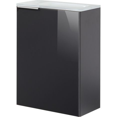 Fackelmann KARA SBC Gäste-WC Set 2 Teile – Waschtischunterschrank mit Glasfront in Anthrazit mit Waschbecken aus Glas in Weiß  – Waschbeckenunterschrank schmal – Türanschlag rechts – 45 cm breit"-"900 (1/5)