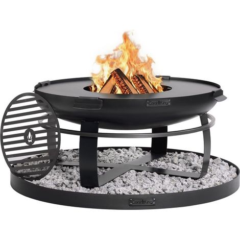 Kit braciere da giardino "VIKING" da 80 cm con piastra griglia da 78 cm con 4 manici, griglia da 37 cm e base decorativa rotonda in pietra da 100 cm (1/2)