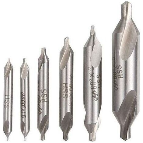 6 pièces forets à centrer, HSS, 1/1,5/2/2,5/3/5 mm, angle 60°, pour acier, fer, cuivre, aluminium, bois, plastique (1/3)